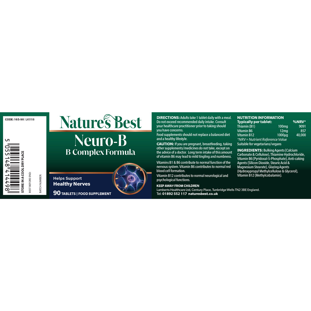 Nature's Best Neuro-B B Complex Formula supplement label on a white background
