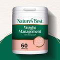 Nature's Best weight management supplement container on a green and white background