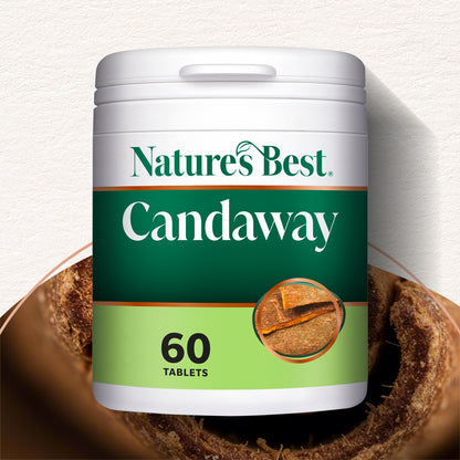 Nature's Best Candaway supplement container with candaway plant in the background