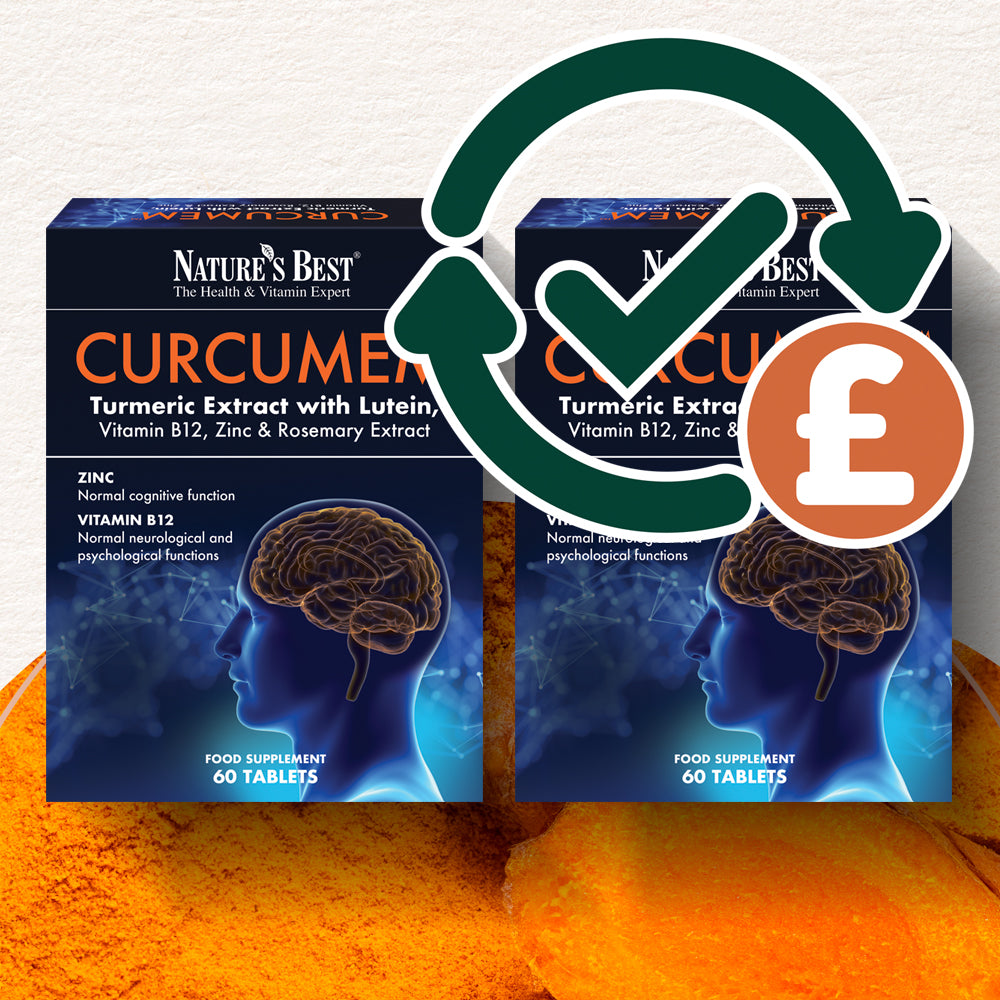 Two boxes of Nature's Best Curcumin supplement with a checkmark and pound sign icon on a white background.