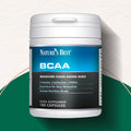 Nature's Best BCAA supplement container on a white and green background