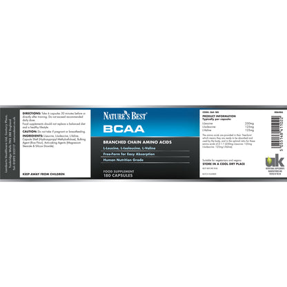 Nature's Best BCAA supplement label on a white background