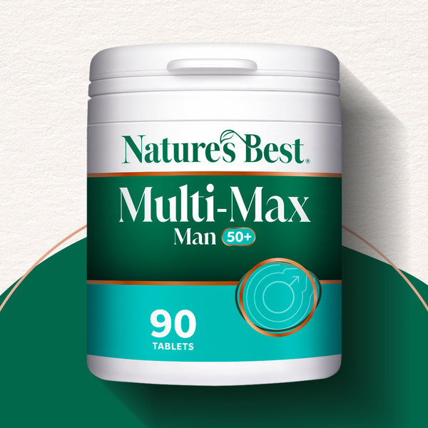 Nature's Best Multi-Max Man 50+ supplement container on a white background
