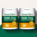 Two containers of Nature's Best Multi-Max Men & Women 70+ supplement on a white background