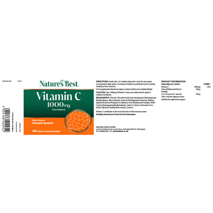 Natures Best Vitamin C 1000mg supplement label on a white background