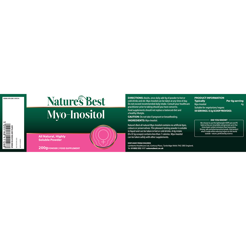 Nature's Best Myo-Inositol supplement packaging label on a white background