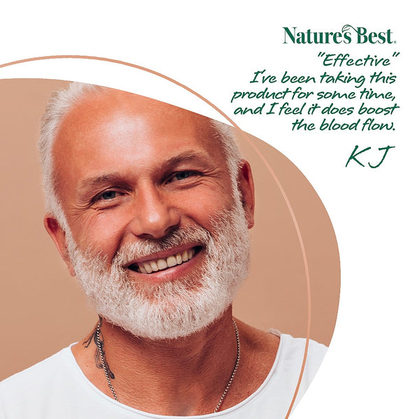 Man with a white beard and white shirt, smiling, with 'Natures Best' text and quote on a beige background