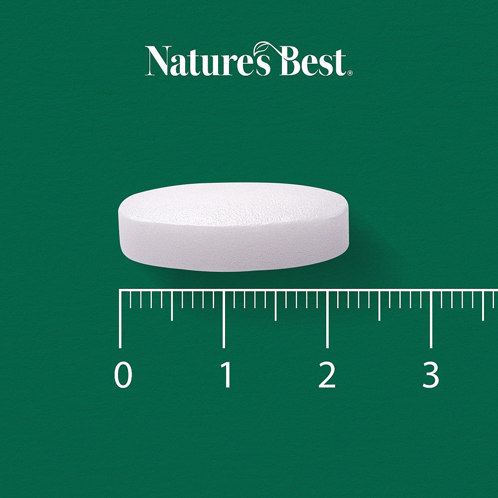 White pill on a green background with a ruler and 'Nature's Best' branding.