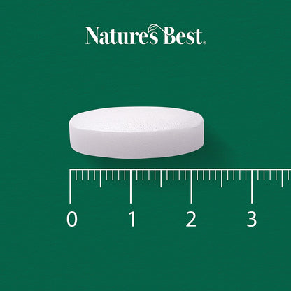 White pill on a green background with a ruler and 'Nature's Best' branding.