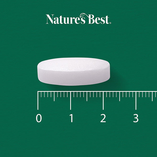 White pill on a green background with a ruler and 'Nature's Best' branding.